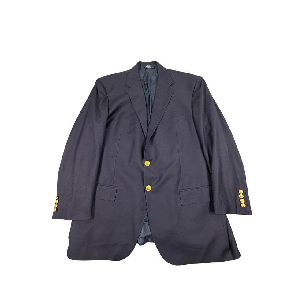 Polo By Ralph Lauren Mens Blazer Sport Coat Navy Blue Gold Button Wool Italy 44L